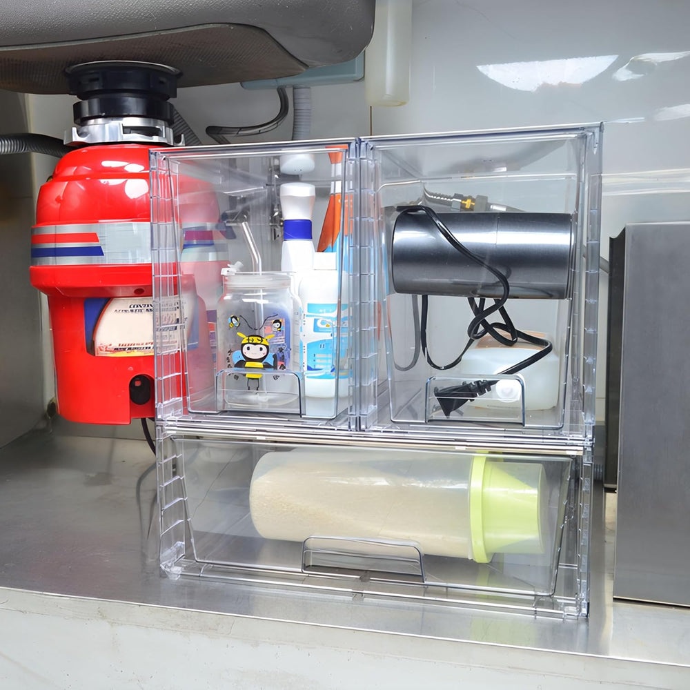 Wide Large Stackable Storage Drawers(2 Pack),Multi-purpose Clear Plastic Orga...