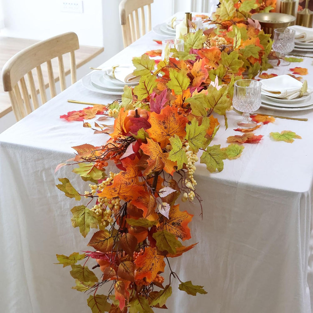 MIZII Fall Decor Artificial Maples Leaf Pumpkin Garland 6FT Autumn Maple Vine...