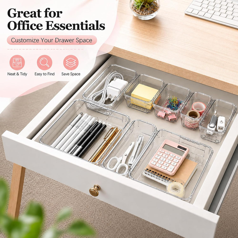Adjustable Clear Drawer Storage Organizer, 16 Pack 3 Sizes Expandable Plastic...