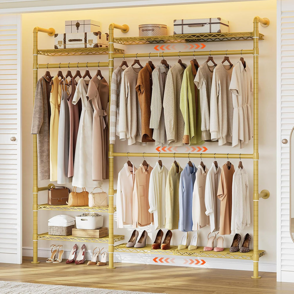 ONBRILL H2 Plus Expandable Wall Mounted Closet System Garment Rack, Gold