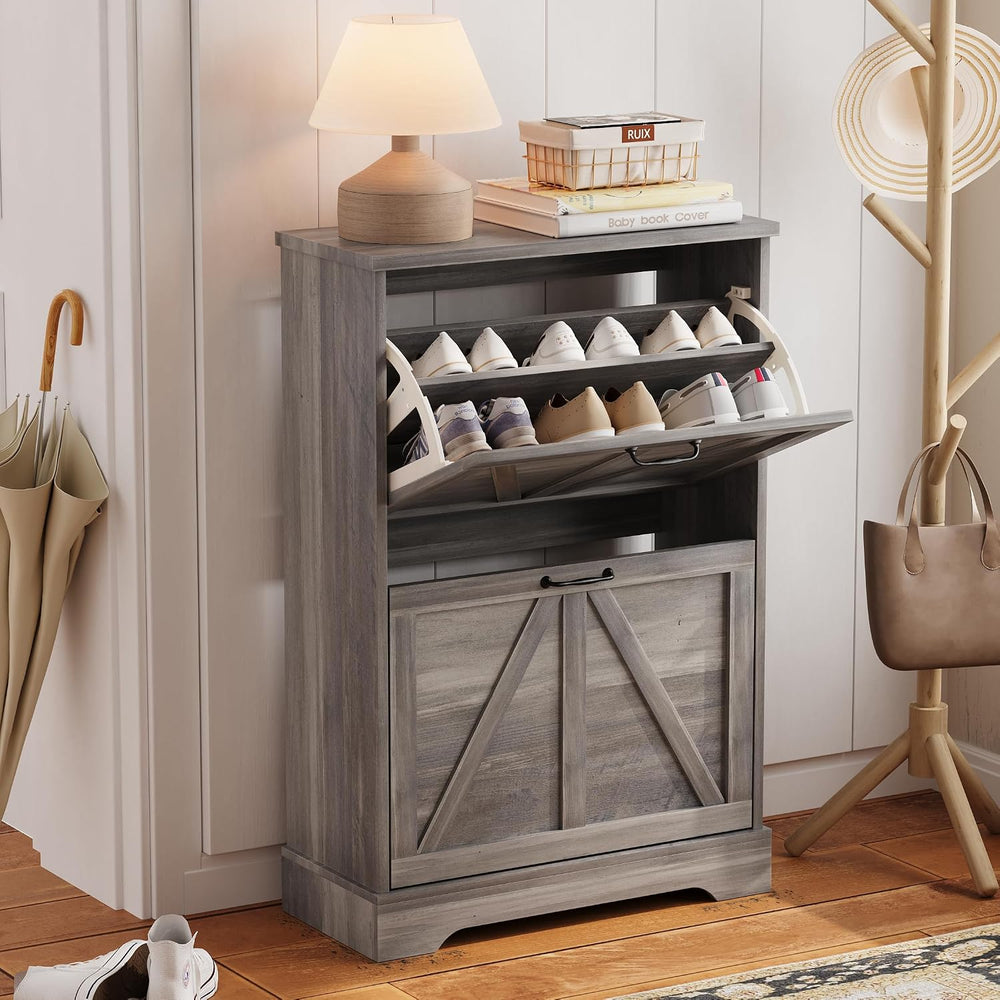 Semiocthome Farmhouse Shoe Storage Cabinet with 2 Flip Drawers, 23.6"(W)...