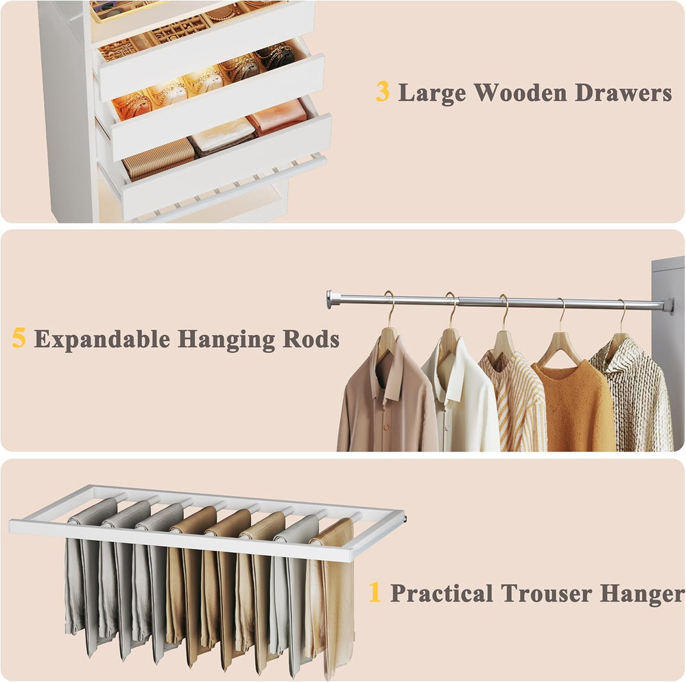 Closet System, 4-8FT Closet Organizer with 3 Wood Drawers & Glass Top, 10...