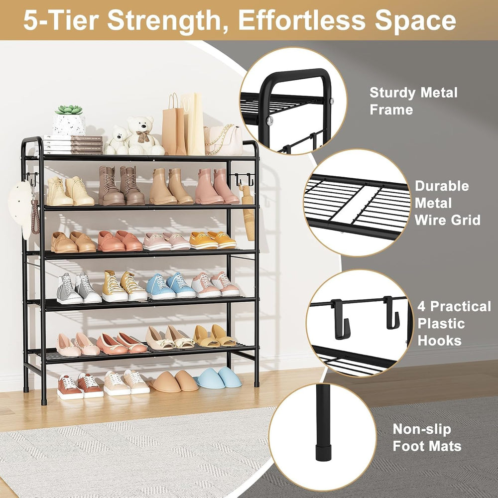 VILICK 5 Tier Shoe Rack 33" Wide Metal Shoe Organizer Long Shoe Storage ...
