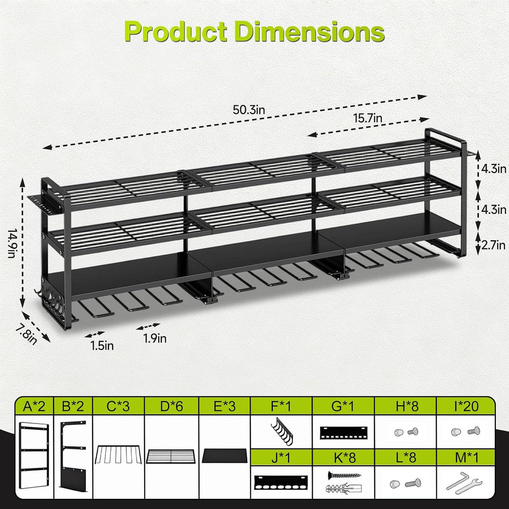 49" Heavy Duty Wall Mount Power Tool Organizer, 4-Tier Storage Rack with...