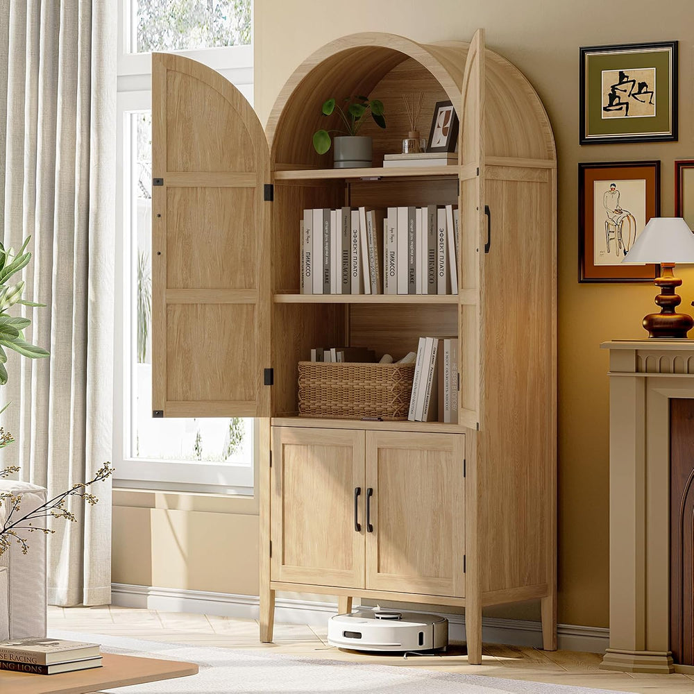 71" Tall 5-Tier Arched Cabinet, Arched Kitchen Pantry Cabinet Oak