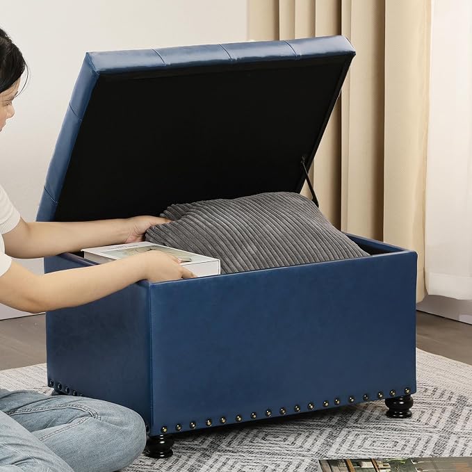 Joveco Faux Leather Storage Ottoman Bench Rectangle 24 Inch Foot Rest Ottomans