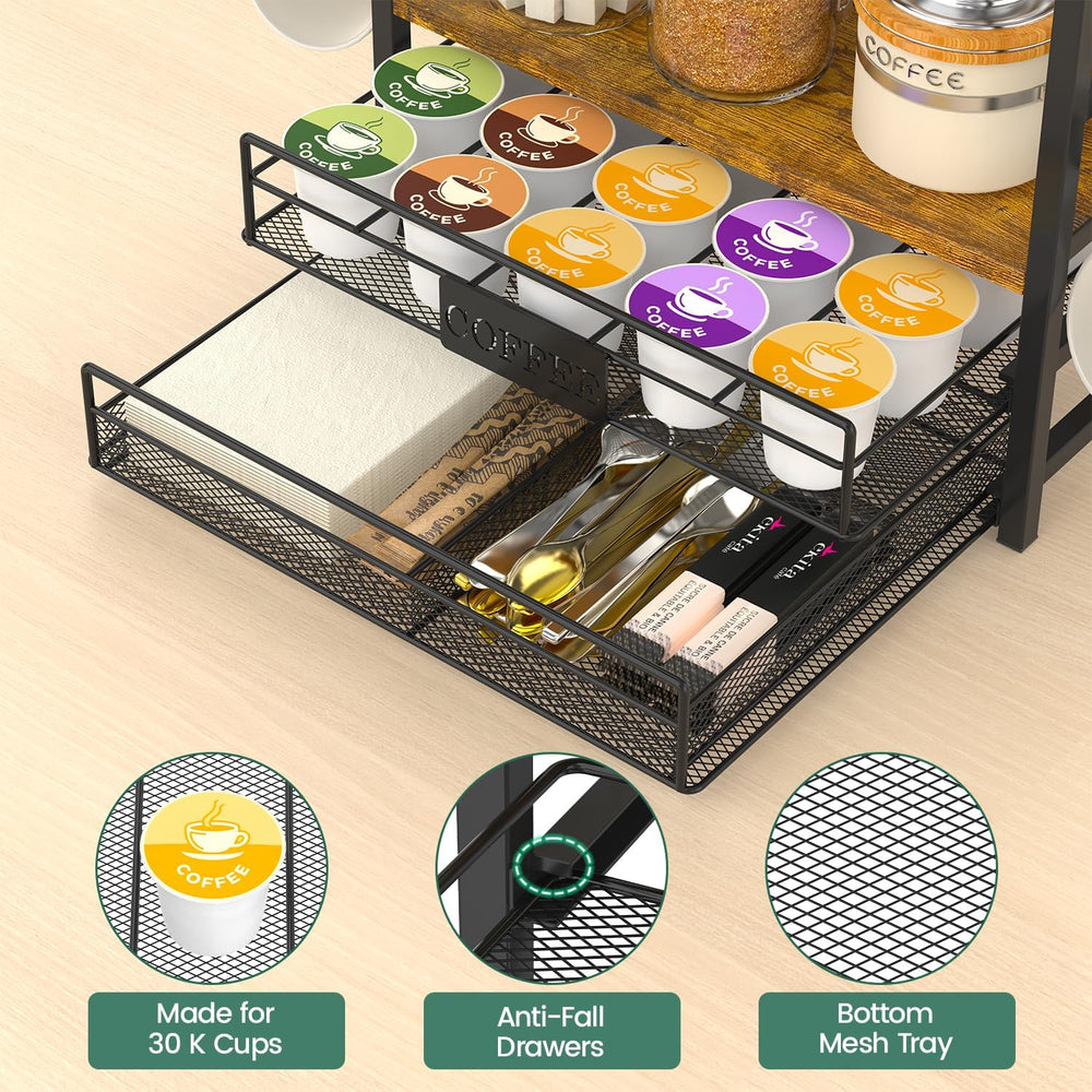 Coffee Bar Organizer Station Shelf Mug Holder for Countertop