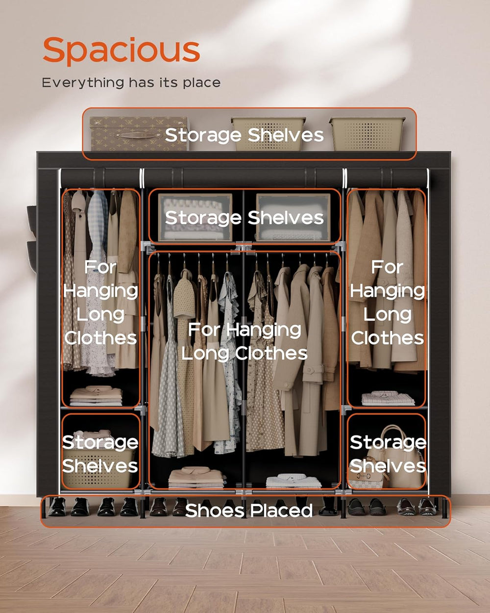 CASAMAYA Portable Closet, 66.9 Inch Large Capacity Wardrobe Closet with Cover...