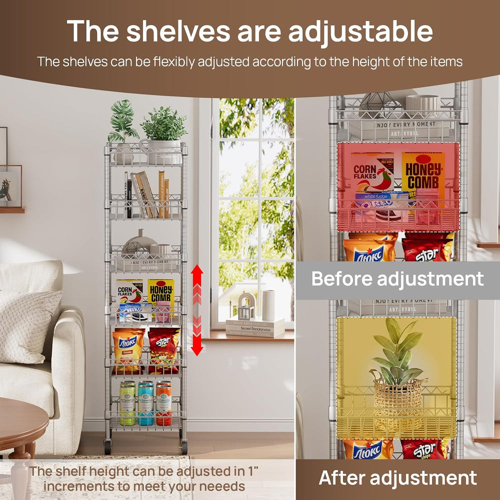 Basket Shelves Closet Rack with Wheels Metal Pantry Wire Shelf Unit