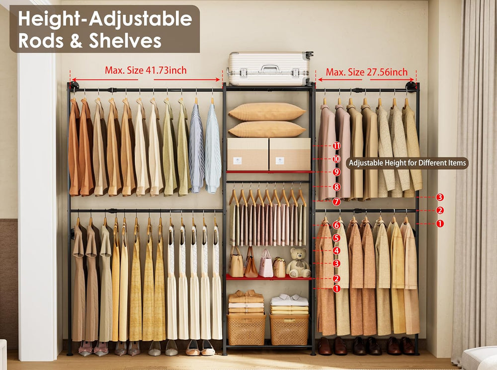 Wall Mounted Closet System, Expandable Clothing Rack with Shelves