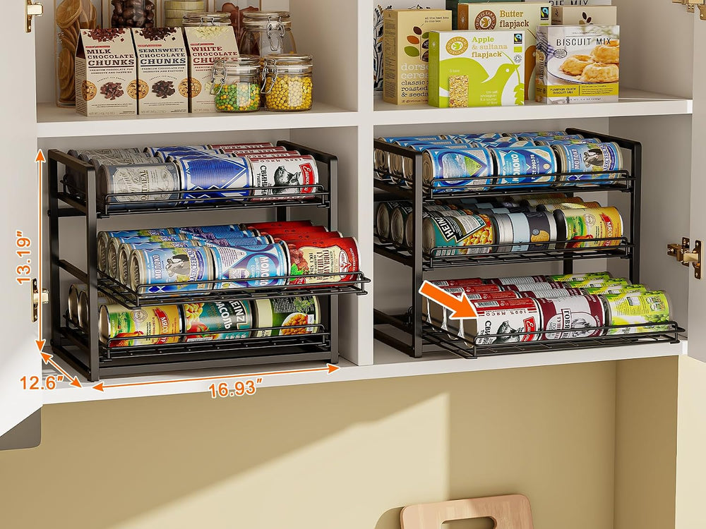 3-Tier Stackable Can Organizer for Pantry, Pull Out Can Rack, Black