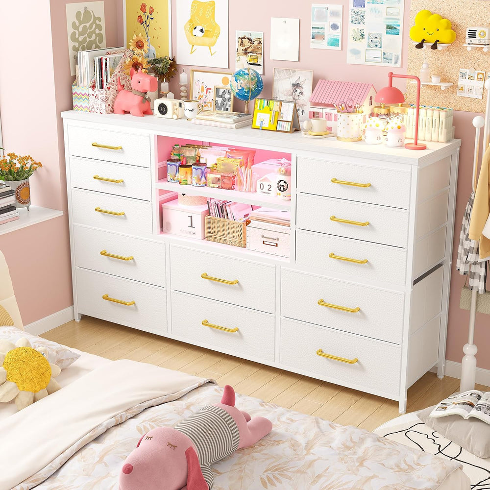 EnHomee Dresser for Bedroom with LED Lights & Charging Station