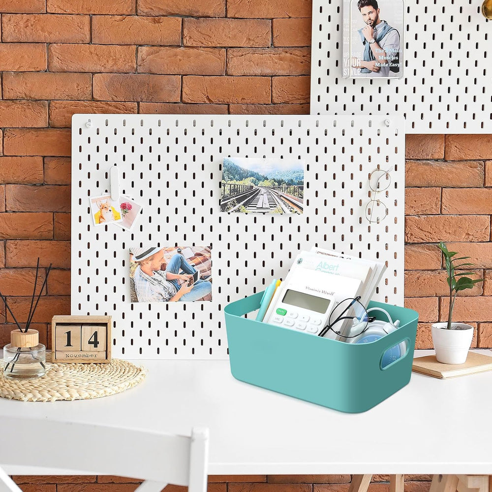12pcs Small Plastic Storage Bins Basket with Handles, bright