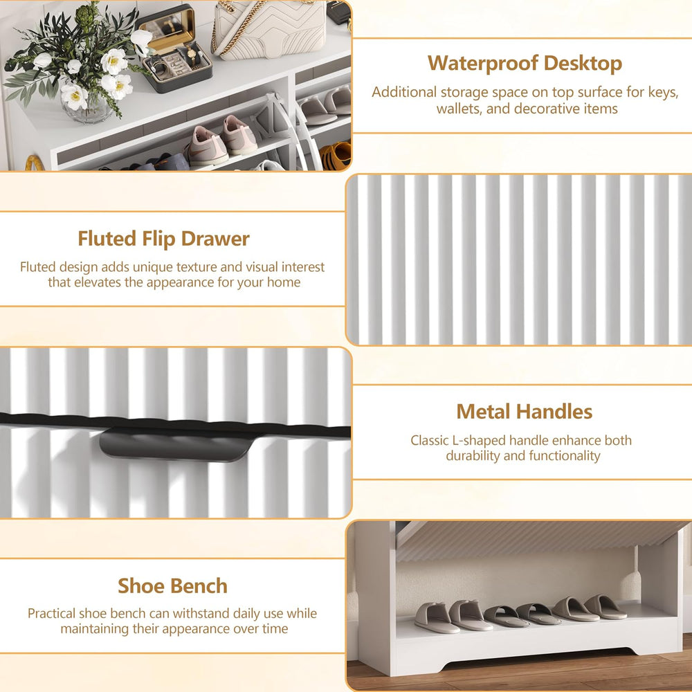 HUANLEGO Shoe Cabinet Storage for Entryway with 2 Flip Drawers, White Fluted ...