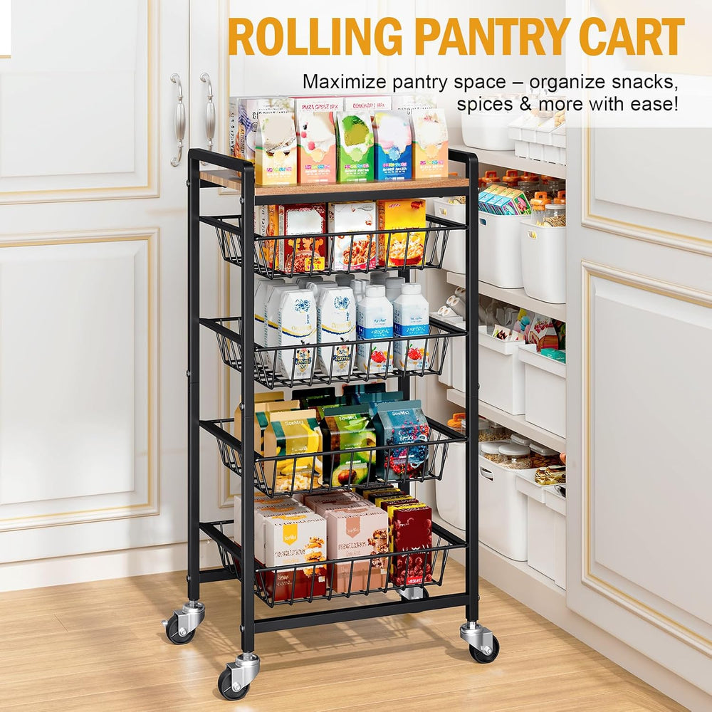 TOOLF 5 Tier Kitchen Storage Cart, Metal Utility Rolling Snack Cart