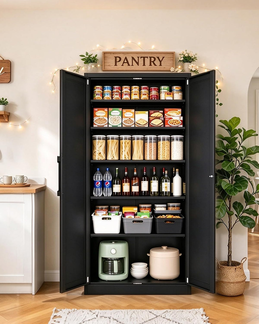71" Metal Garage Storage Cabinet with Combination Lock,5 Adjustable Shelves