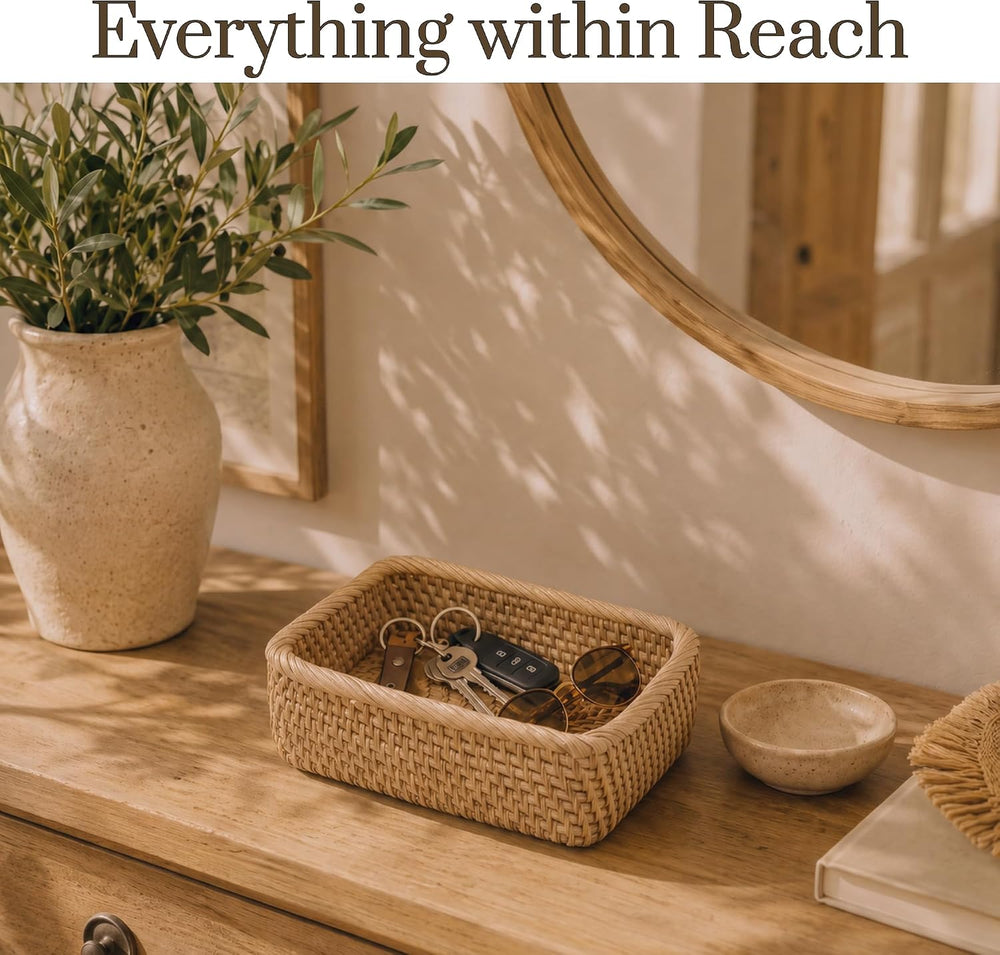 Yangqihome Natural Rattan Storage Baskets, Rectangular Woven Fruit Baskets, D...