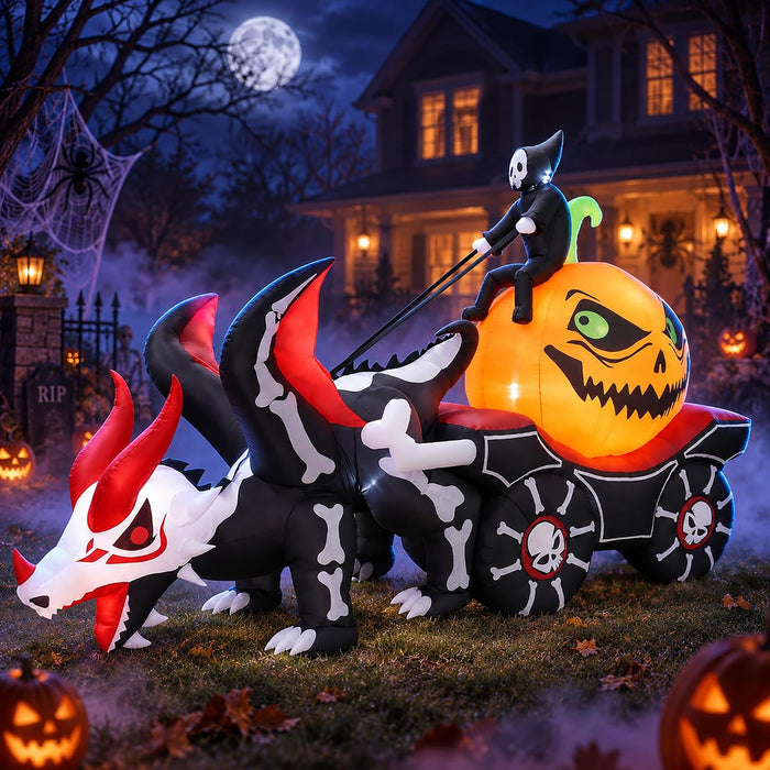 9FT Halloween Inflatable Carriage, Grim Reaper & Skeleton Dragon