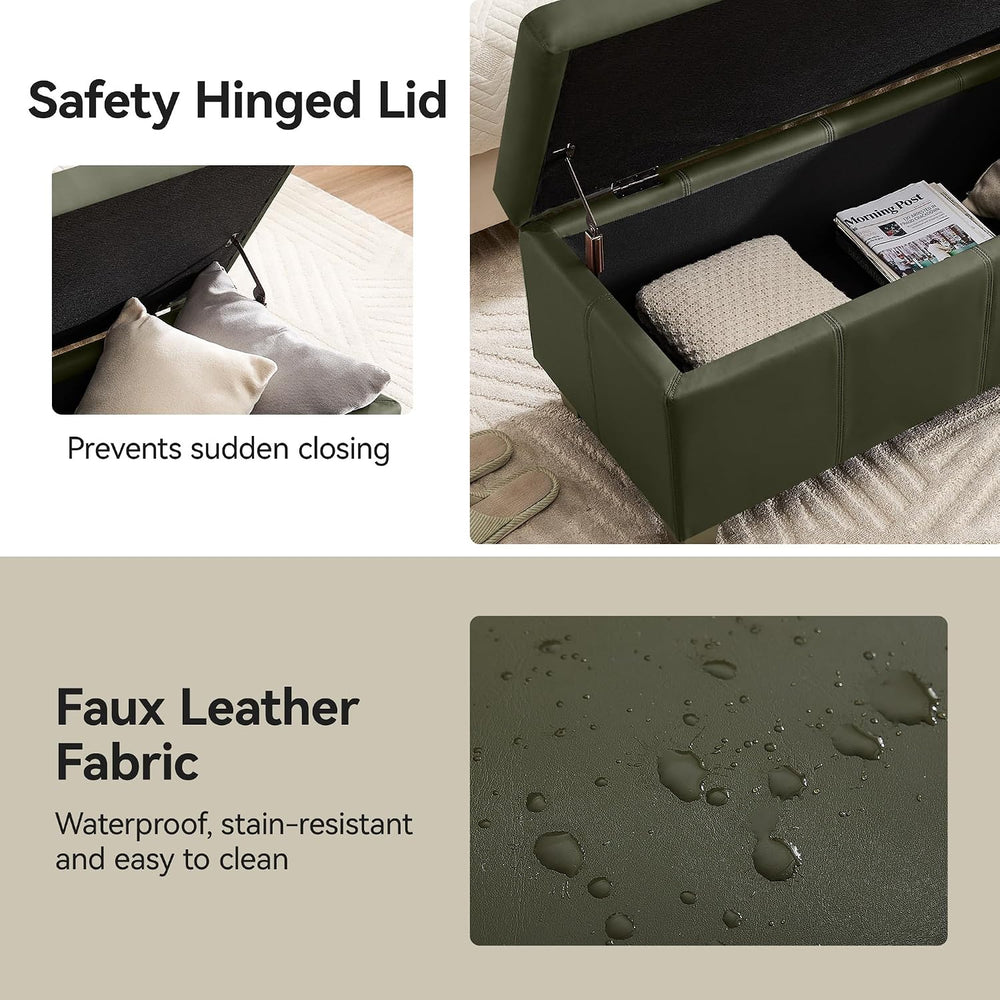 WUTUTUEE 51" Faux Leather Storage Ottoman, Stitch Tufted Rectangle Uphol...