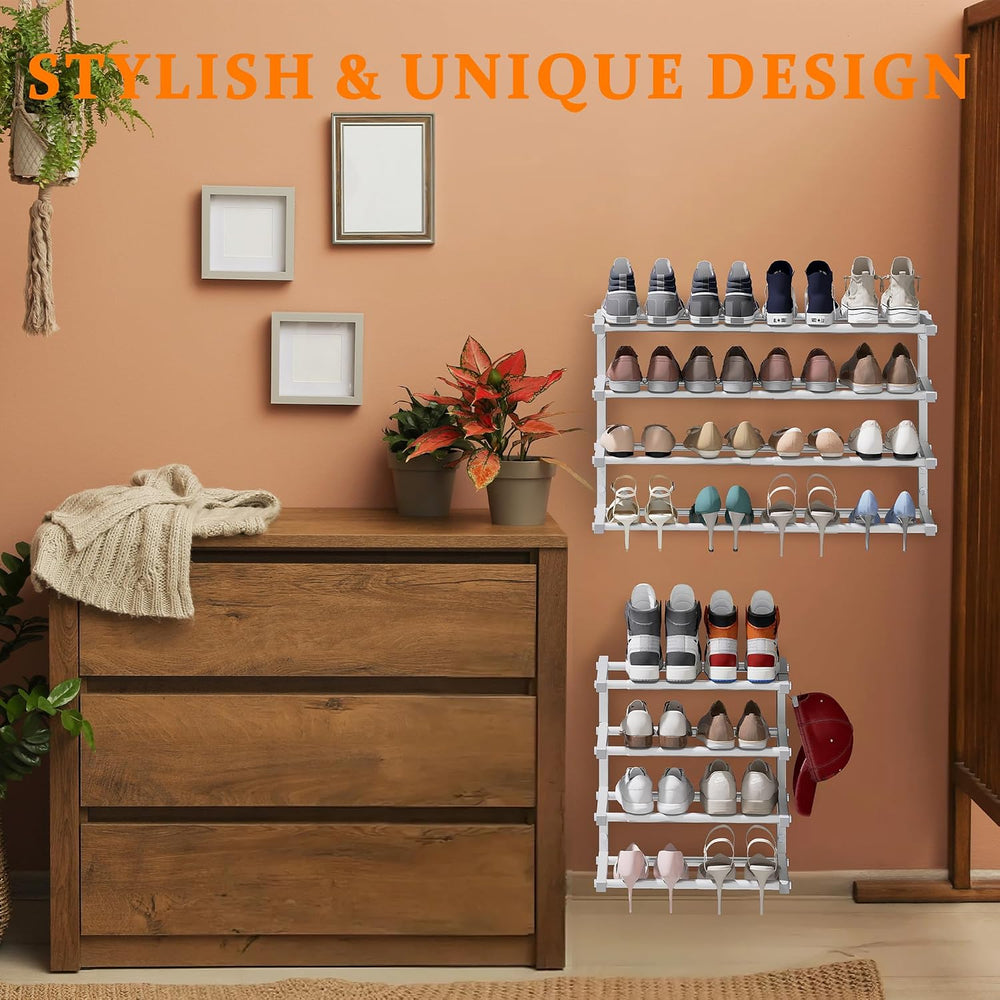3 Pack Wall Mounted Shoe Rack, 4 Tier Hanging Shoe Rack Holds 48 Pairs, 17&qu...