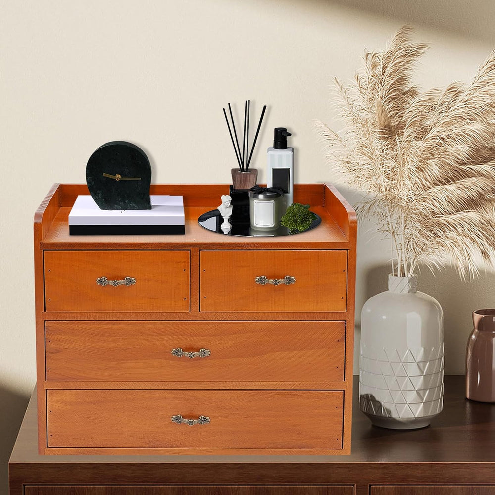 Wood Desktop Organizer with 4 Drawers Countertop Desk Storage Cabinet Retro W...