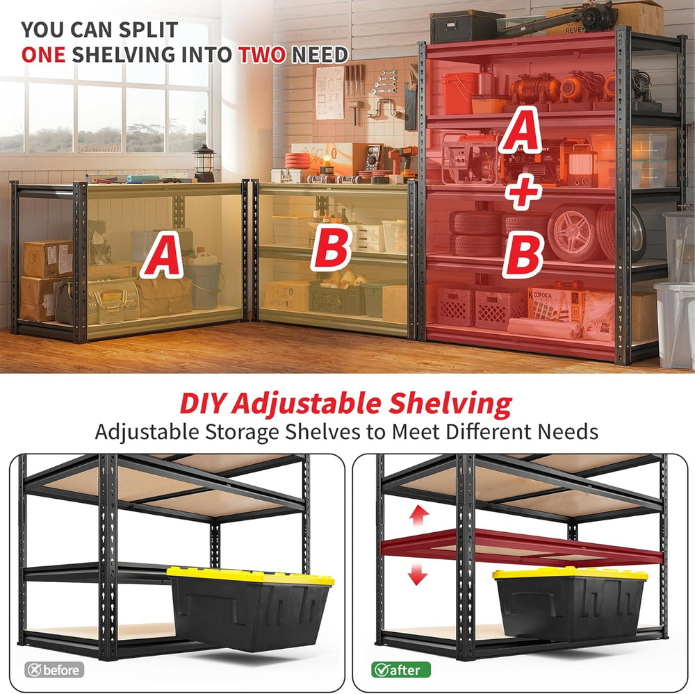 REIBII 2 Pack Garage Shelving, 2400LBS Each,Heavy Duty Storage Shelves