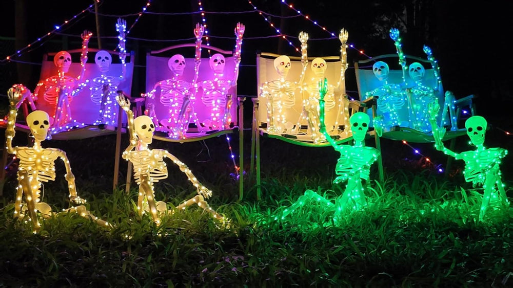 2Pack36 Halloween Skeleton Decoration with Orange&Purple Light