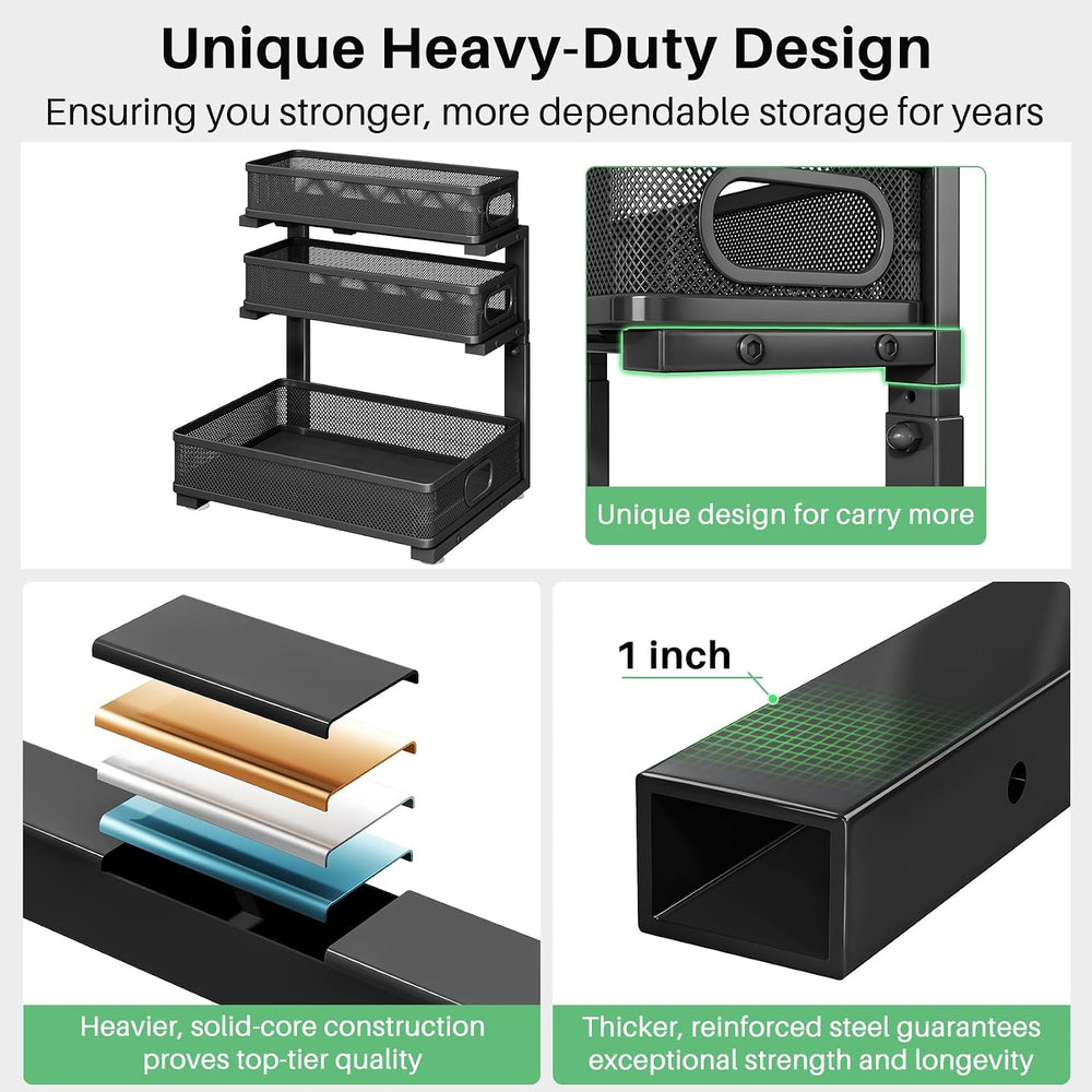 Kitstorack Under Sink Organizer, 2-Pack 3-Tier Height Adjustable Thickened Me...
