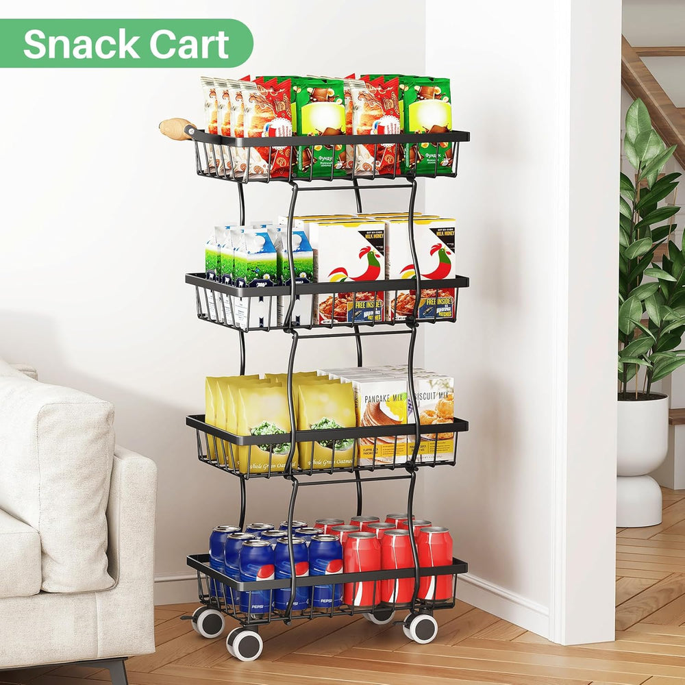 SAYZH 4-Tier Fruit Basket Stand with Vegetable Baskets for Kitchen, Black
