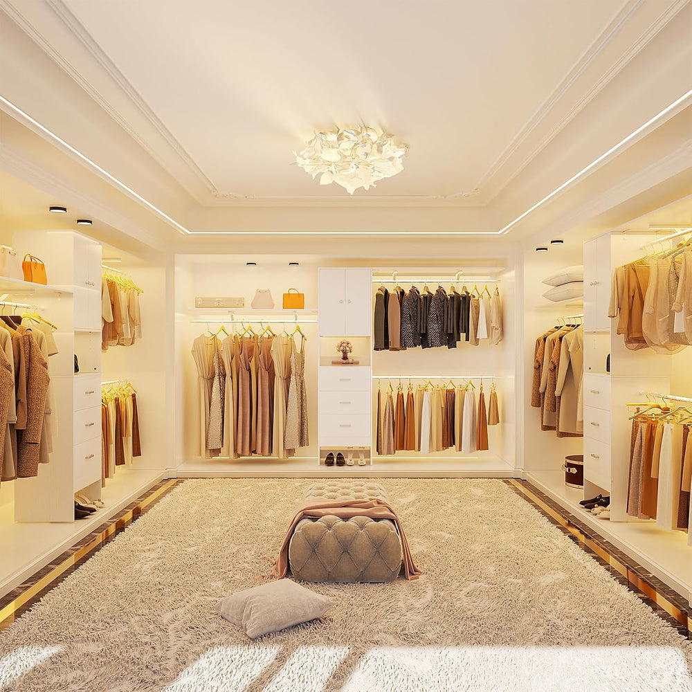 120 Inches Closet System With Doors, 10FT Walk In Closet Organizer with 3 She...