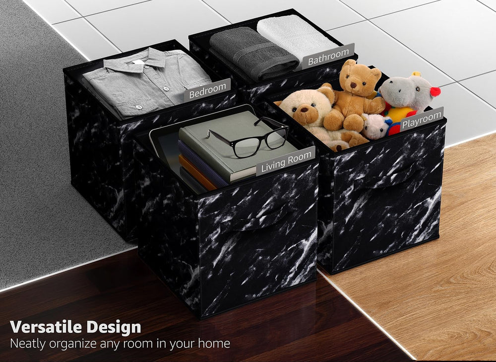Sorbus 11 x 11 Storage Cubes, Foldable Fabric Bins (4 Pack, Marble Black)