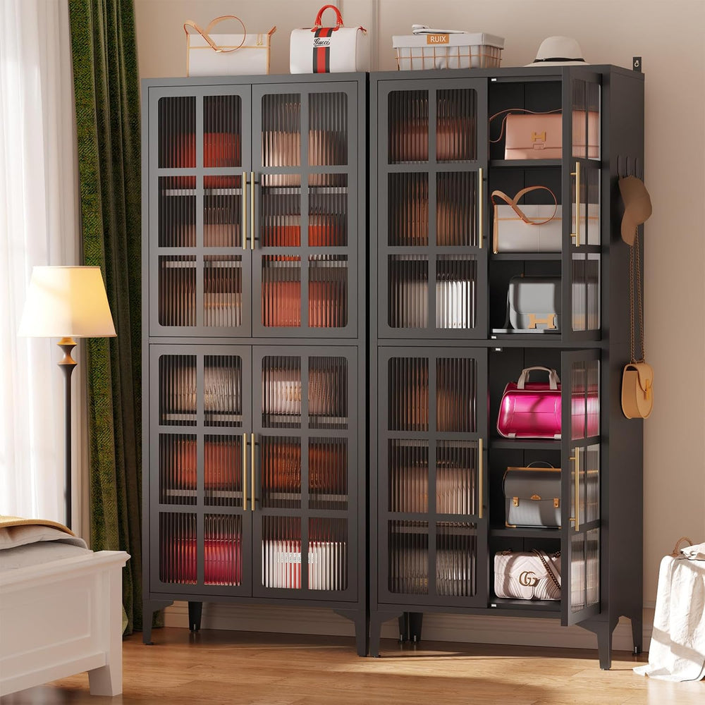 8-Tier 65" Tall Metal Shoe Cabinet with 4 Acrylic Doors