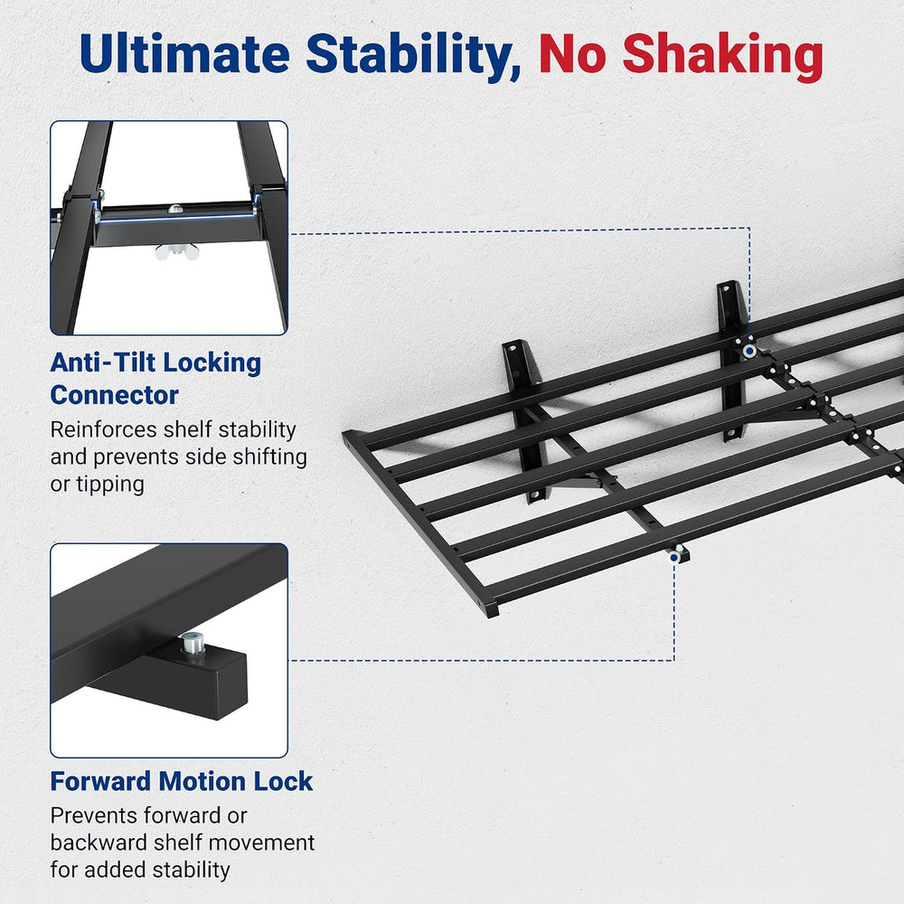 FLEXIMOUNTS 2-Pack 2x6ft Garage Wall Shelving with 8 Hooks, 1200lbs, Black