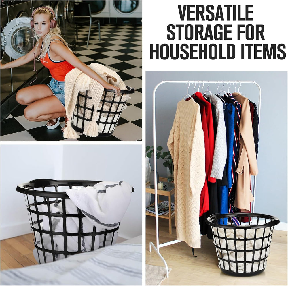 Uiifan 24 Pcs Black Plastic Round Laundry Baskets with Easy Carry Handles