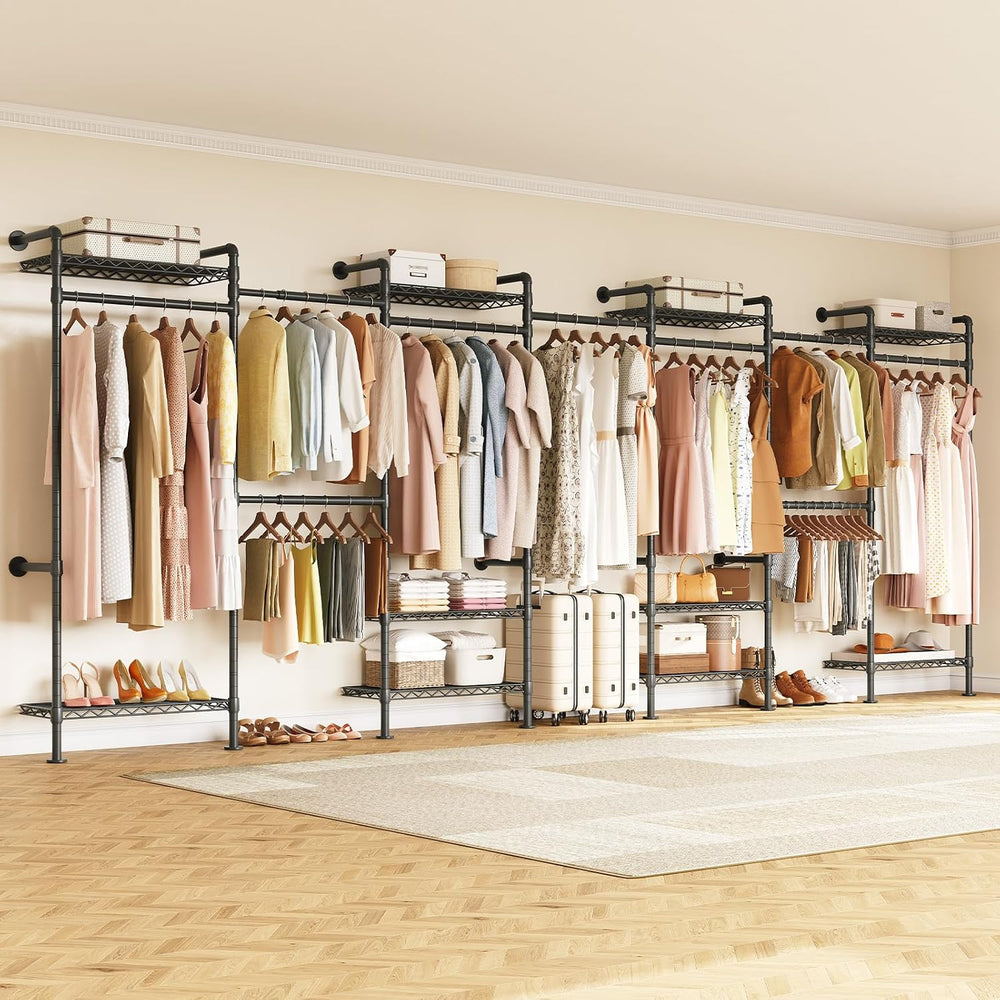 ONBRILL L7 Wall Mounted Industrial Pipe Clothing Rack, Corner Closet System