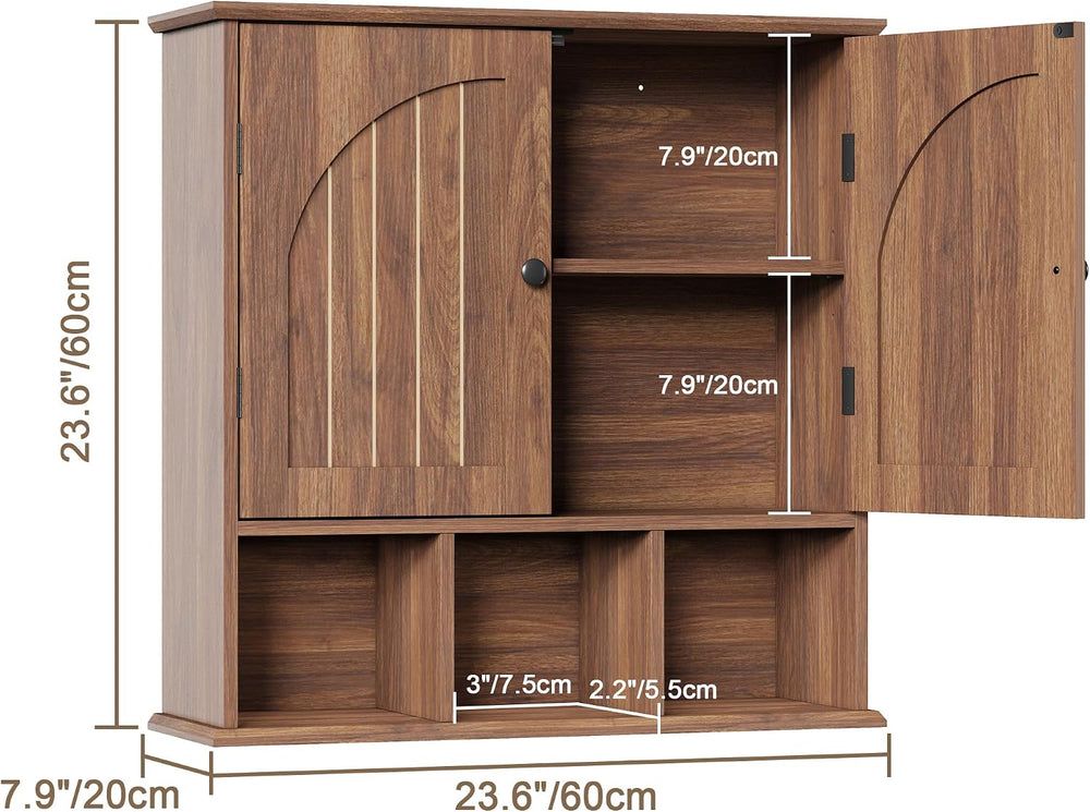 ChooChoo Bathroom Wall Cabinet, Wooden Cabinet with Doors and Open Cubbies
