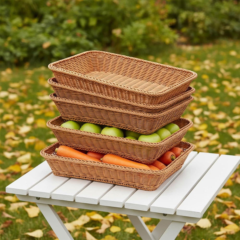 5 Pack 15.8 Inch Large Wicker Bread Baskets, Brown Woven Serving Basket Trays...