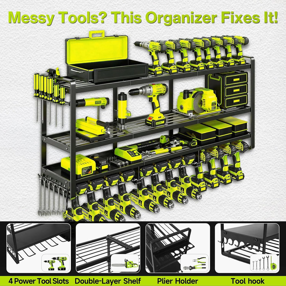49" Heavy Duty Wall Mount Power Tool Organizer, 4-Tier Storage Rack with...