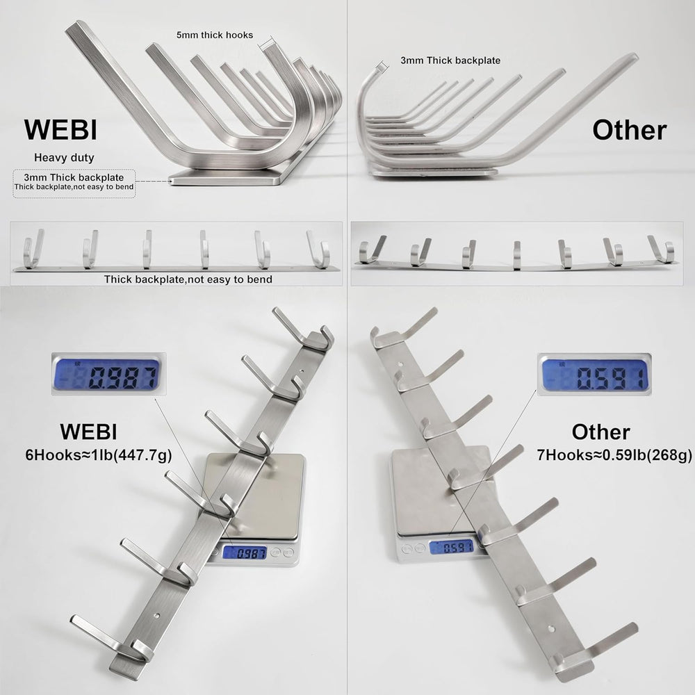 WEBI Heavy Duty 24 Inch SUS 304 Coat Bath Towel Hook Hanger Rail Bar with 8 H...