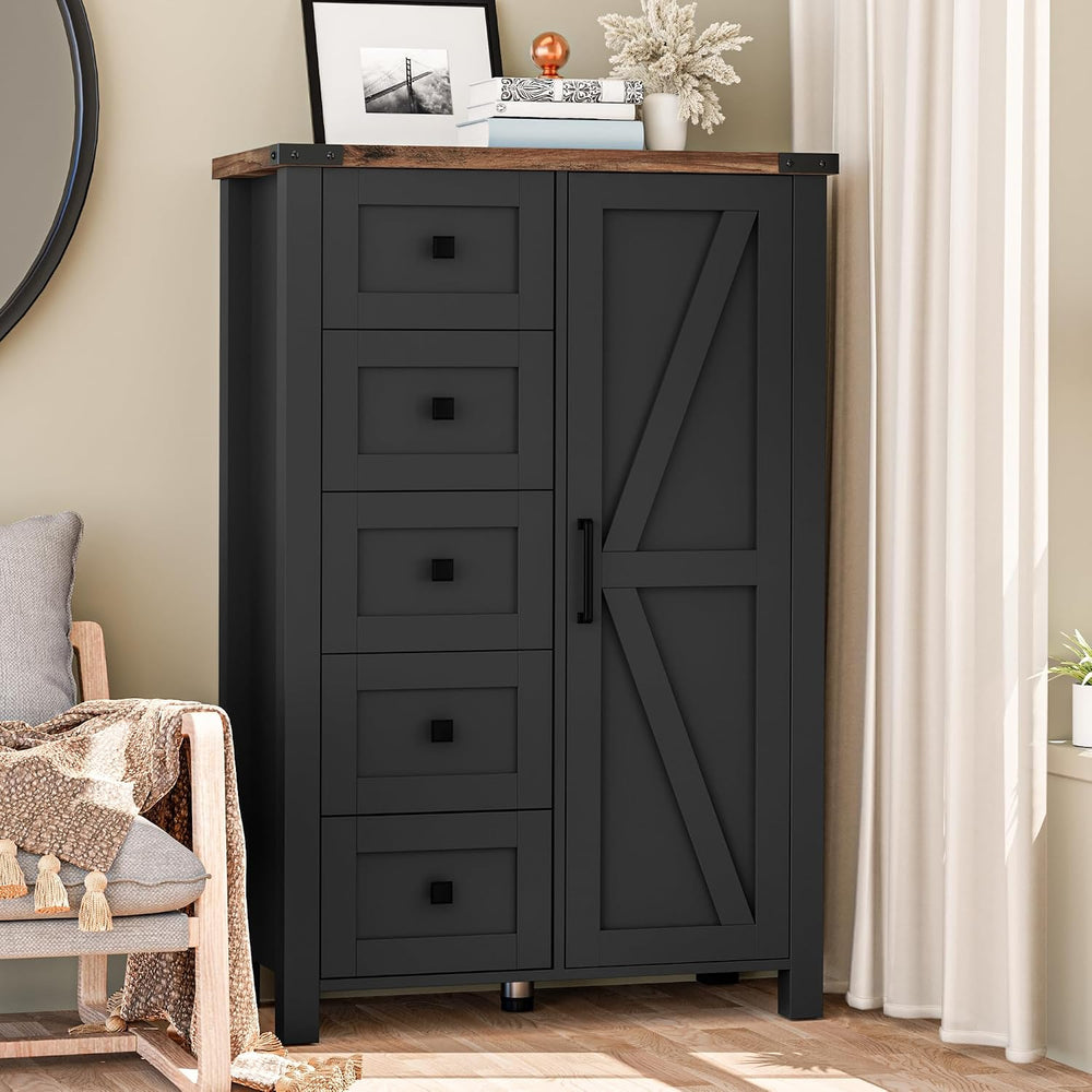 VVFLU Farmhouse White Dresser for Bedroom with 4 Drawers and 2 Barn Doors, Bl...