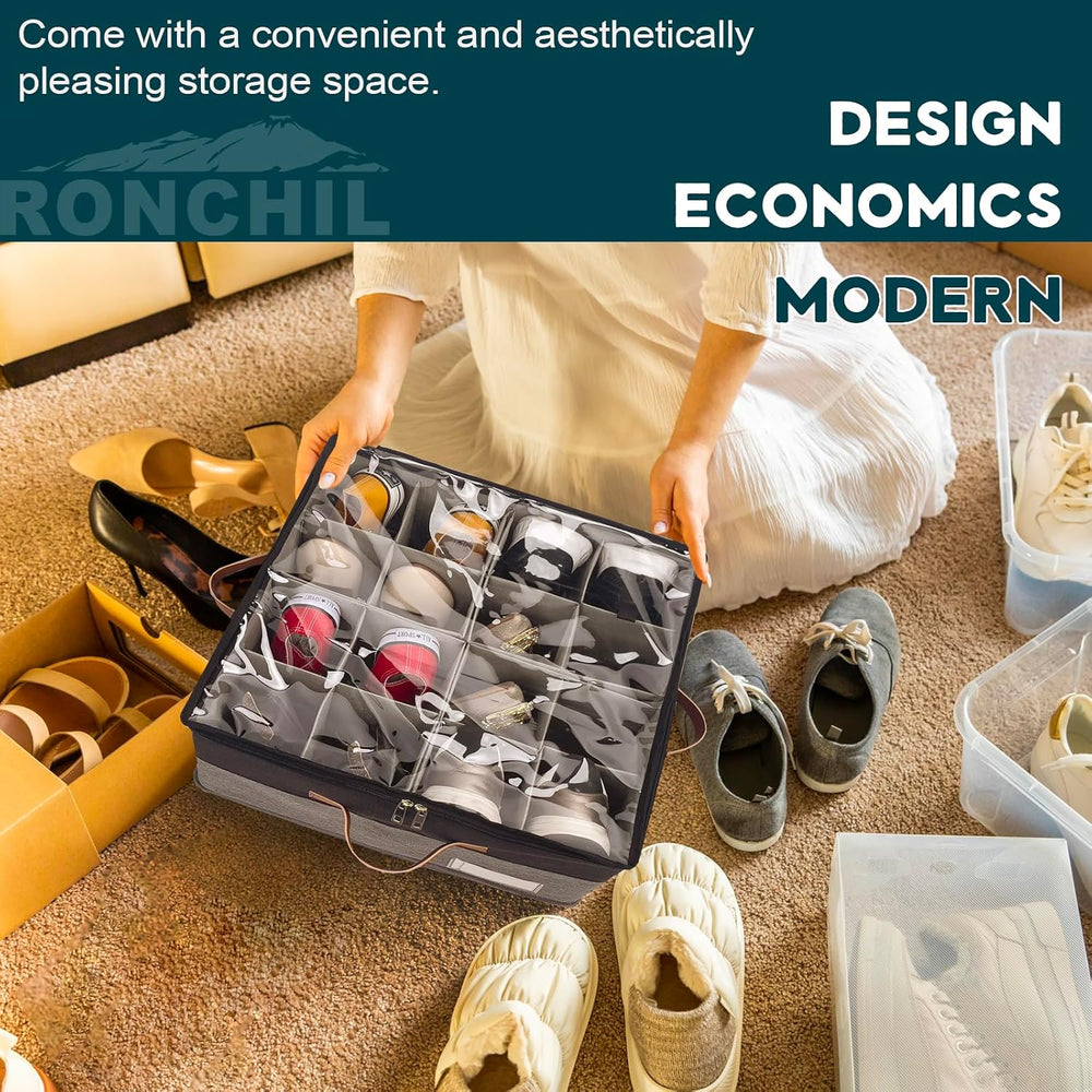 1 Pack Shoe Organizer for Closet Foldable Storage Box with Clear Cover