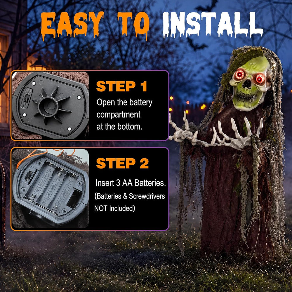 Halloween Decoration Outdoor Animatronic Zombie Groundbreaker, Halloween Skel...