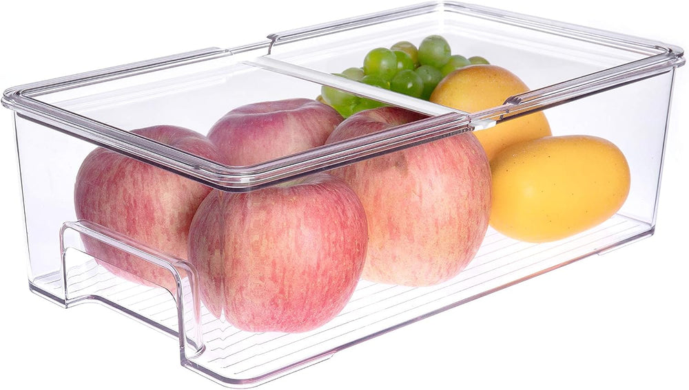 SANNO Vegetable Refrigerator Organizer Food Bins with lids Large Stackable Fr...