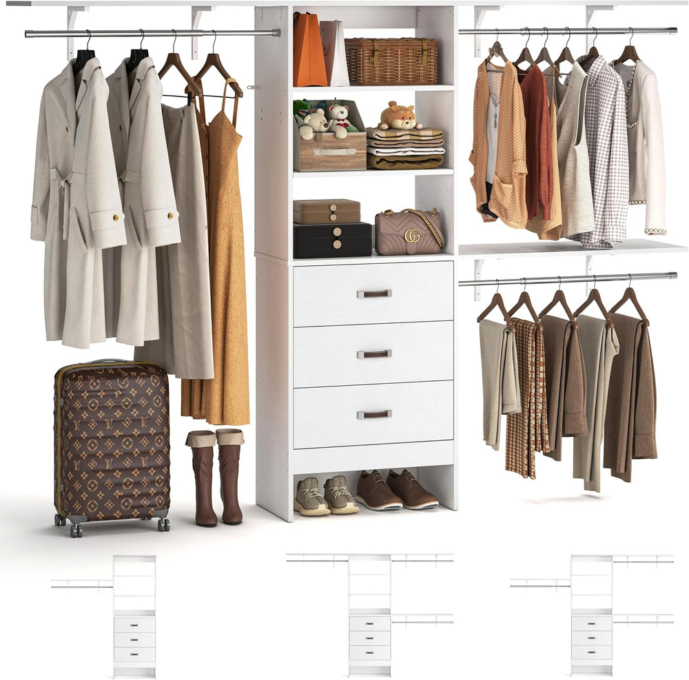 8FT Closet System, 96'' Closet Organizer System with 3 Hanging Rods, ...