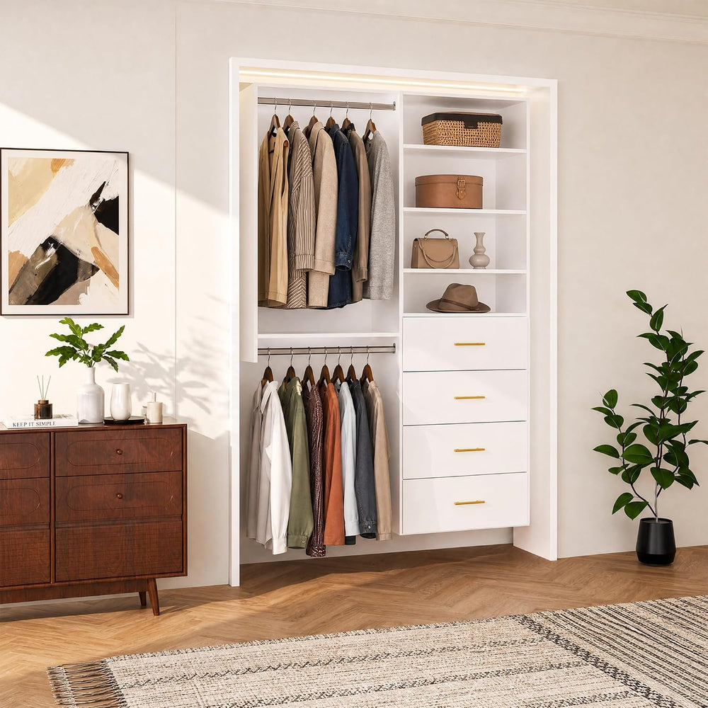 22.5" Double Hanging Closet Module, White MDF Closet Organizer System wi...