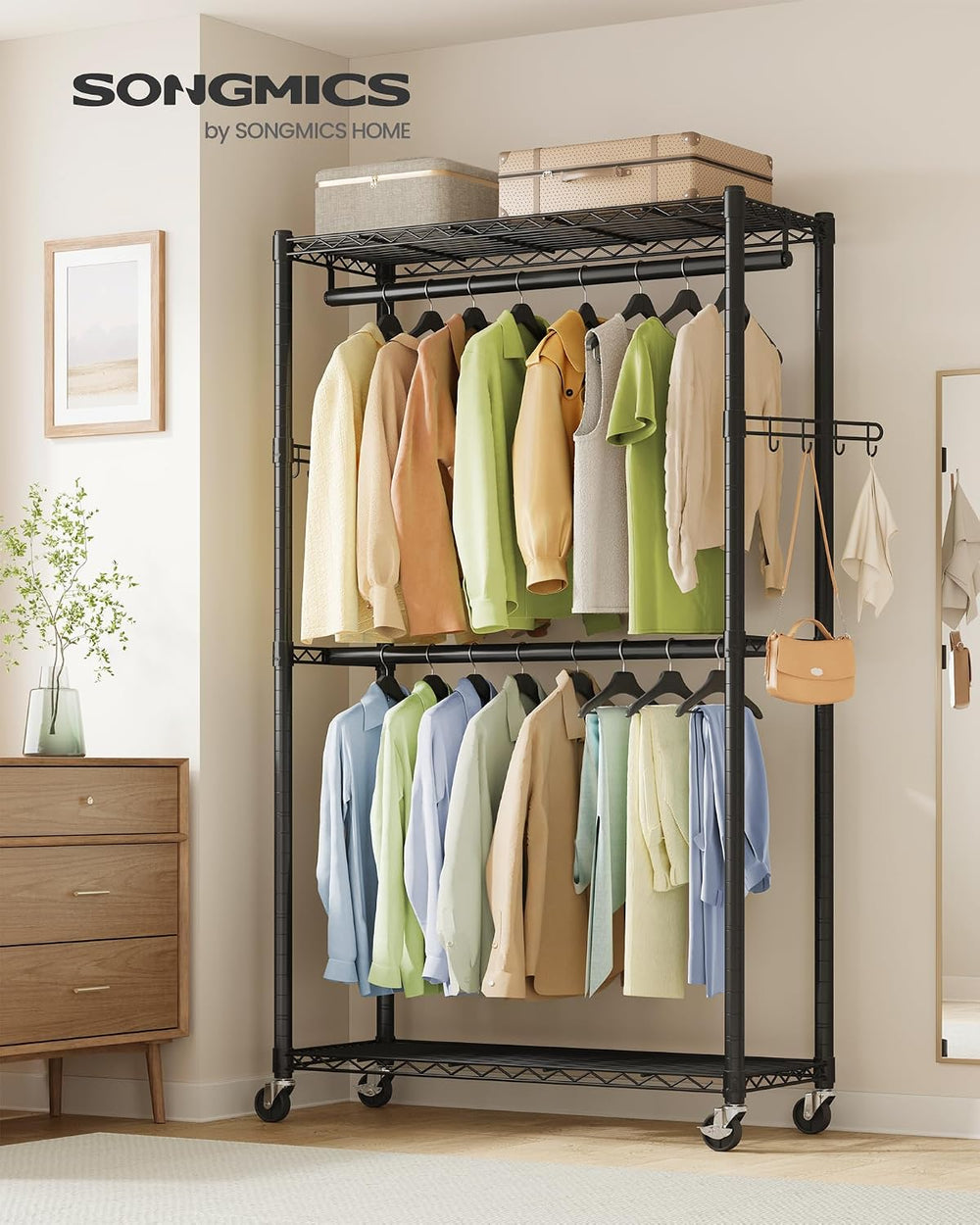 SONGMICS Heavy-Duty Clothes Rack, Portable Closet on Wheels, Garment Rack