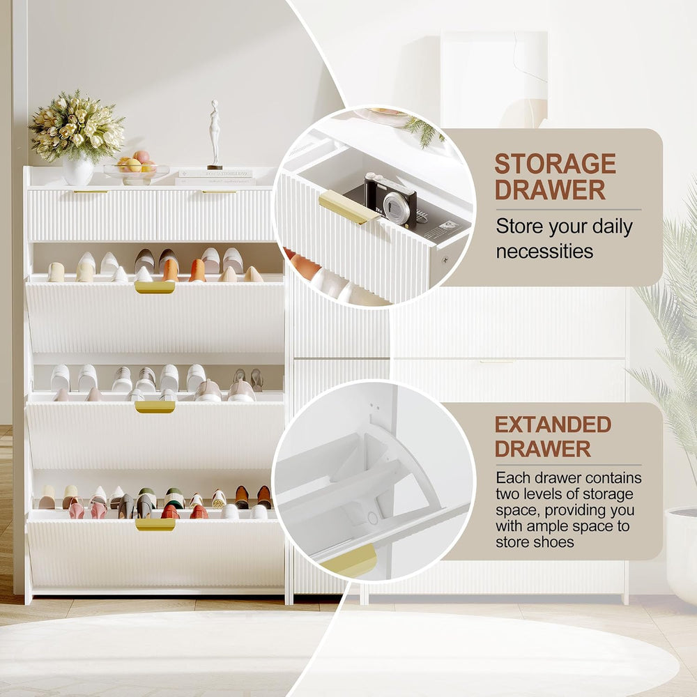 Modern Shoe Cabinet with 3 Flip Drawers & A Large Storage Drawer,Adjustab...