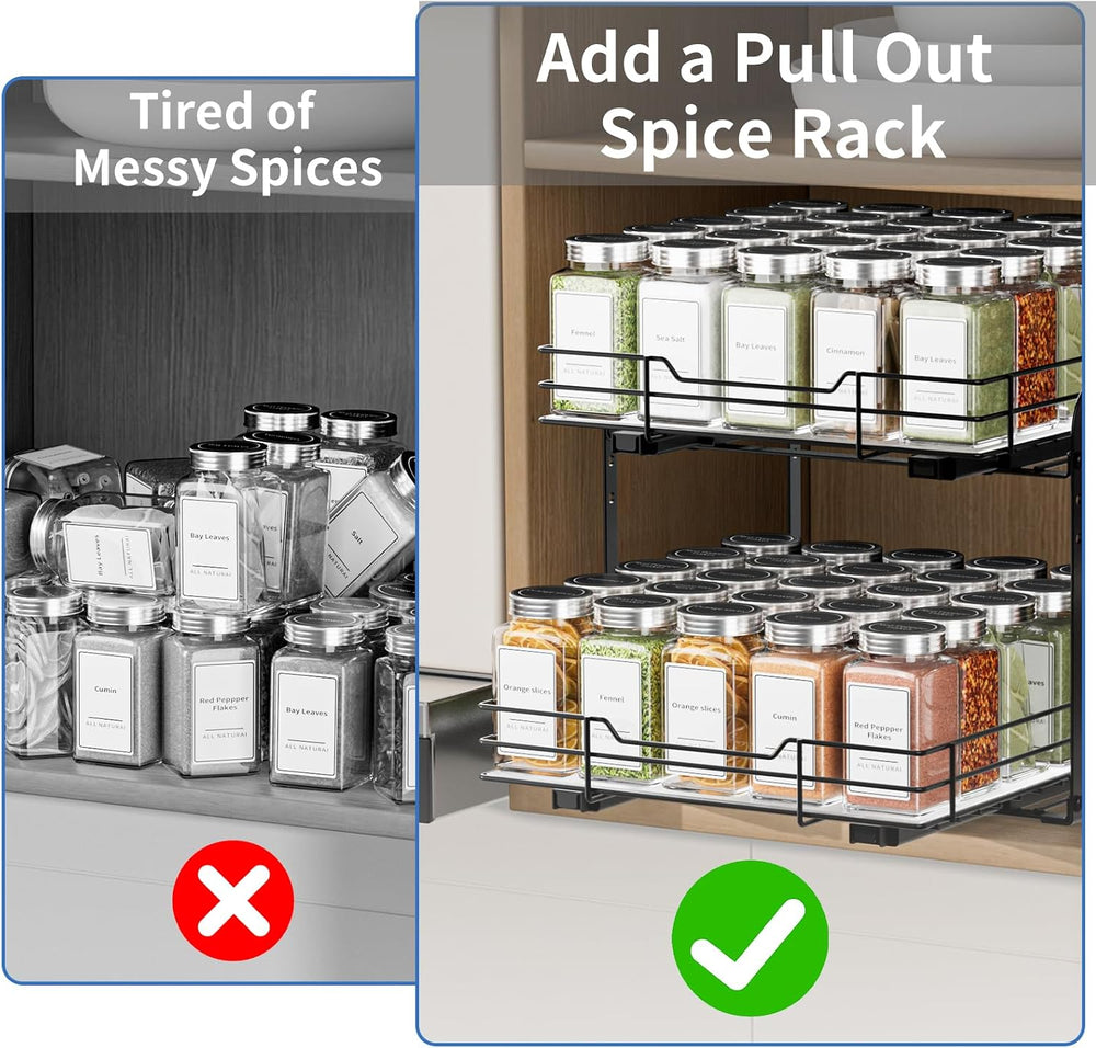 2-Tier Spice Rack Organizer, Pull Out Spice Rack for Cabinet, Height Adjustab...
