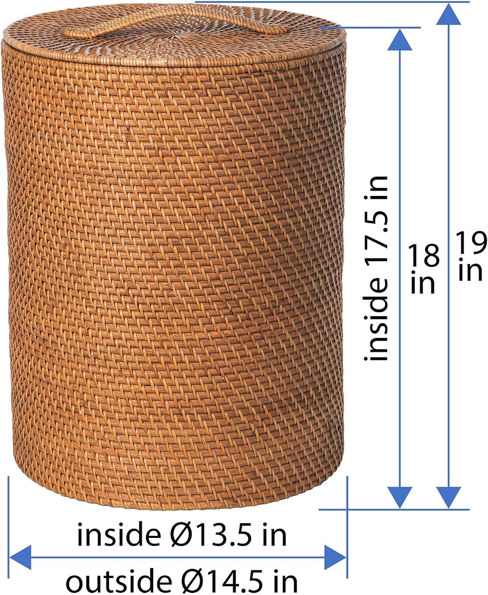 KOUBOO SMALL Rattan Laundry Hamper with Lid and Removable Liner Honey Brown