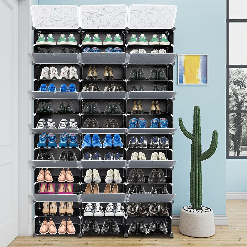 12-Tier Portable 72 Pair Shoe Rack Organizer, 36 Grids Tower Shelf Storage Ca...